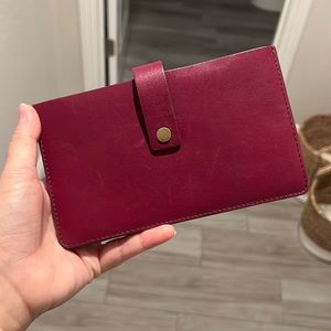 Fossil Vale Médium Tab Wallet Raspberry Leather Card Case Clutch Wallet